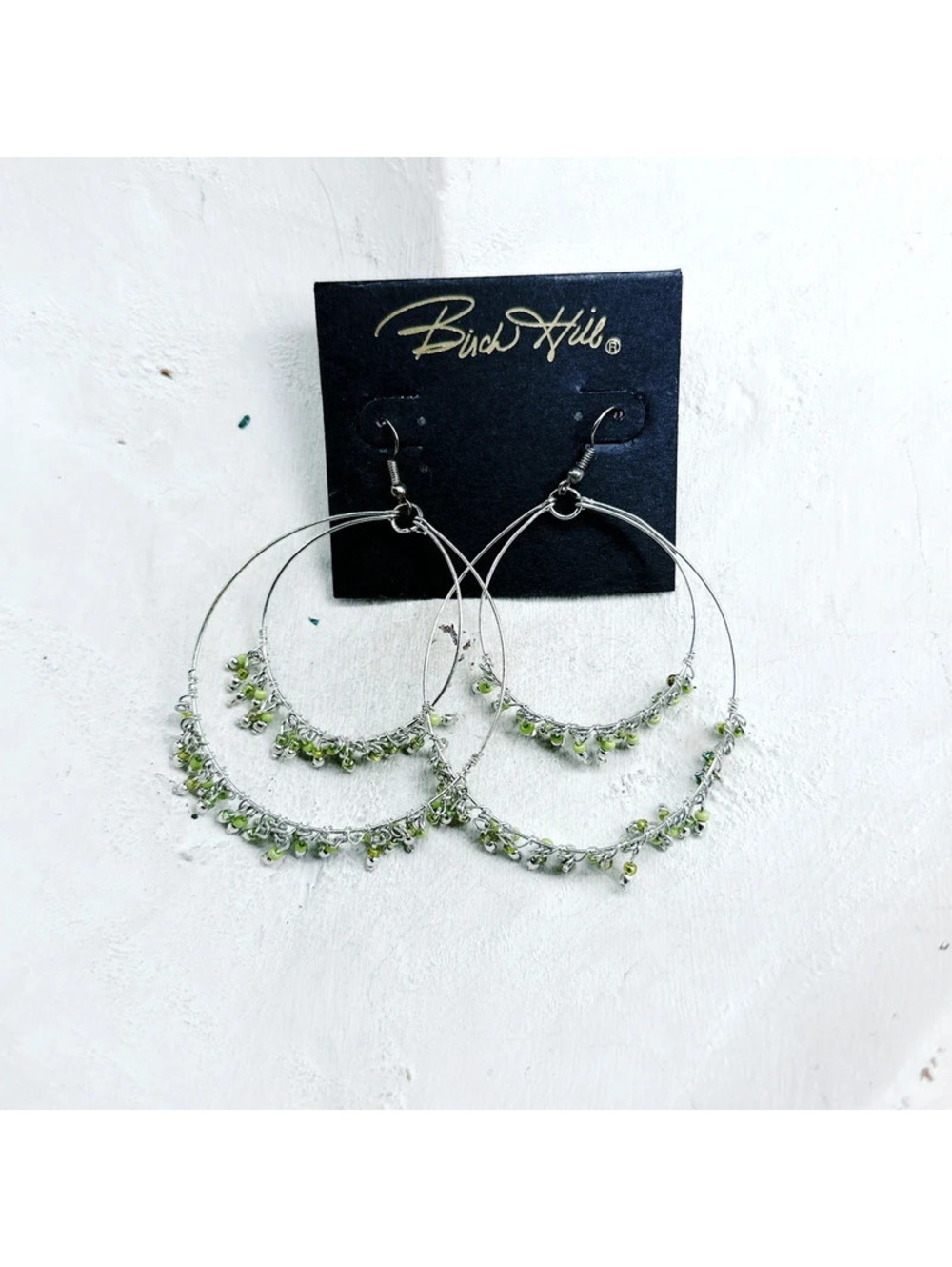 2138mc. Brich Hill Green Statement Earrings